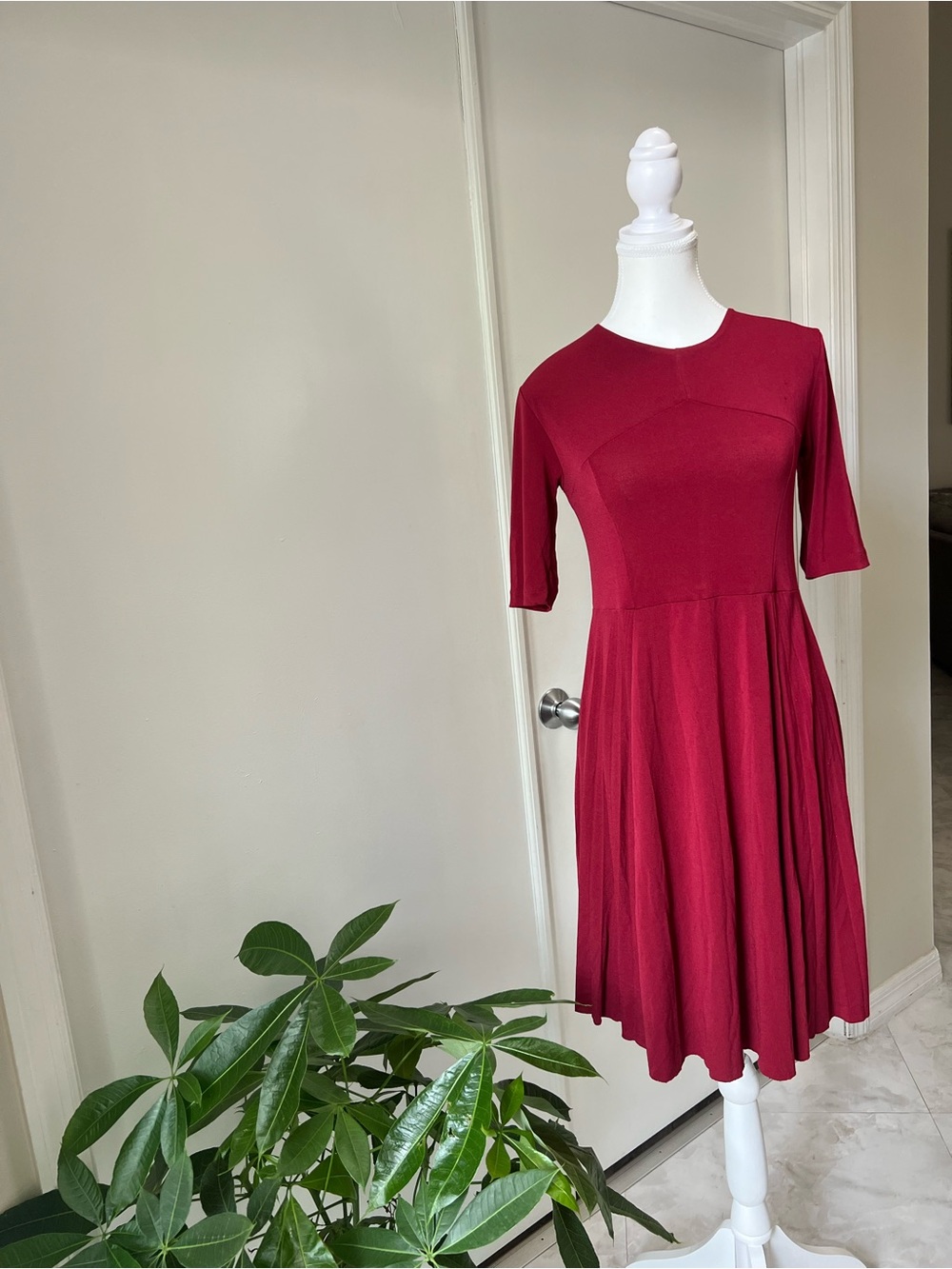 Assos Maternity Deep Wine Fit & Flare Dress(Cooling Fabric,Universally Wearable)
